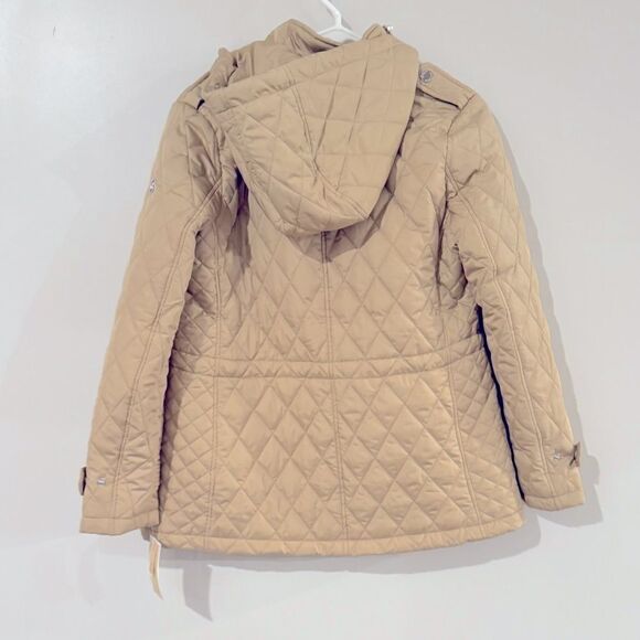 MICHAEL KORS Women Petite Quilted Hooded Anorak Coat Belted Jacket camel PSmall - Picture 4 of 7